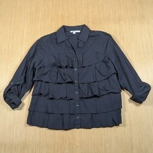 Chico's Blouse Black Ruffle Layered Chic‎ Business Casual Women's 0.5 US 6